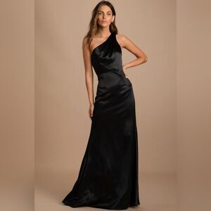 NWT Lulus On the Guest List Black One-shoulder Maxi Dress Medium Hoco Party